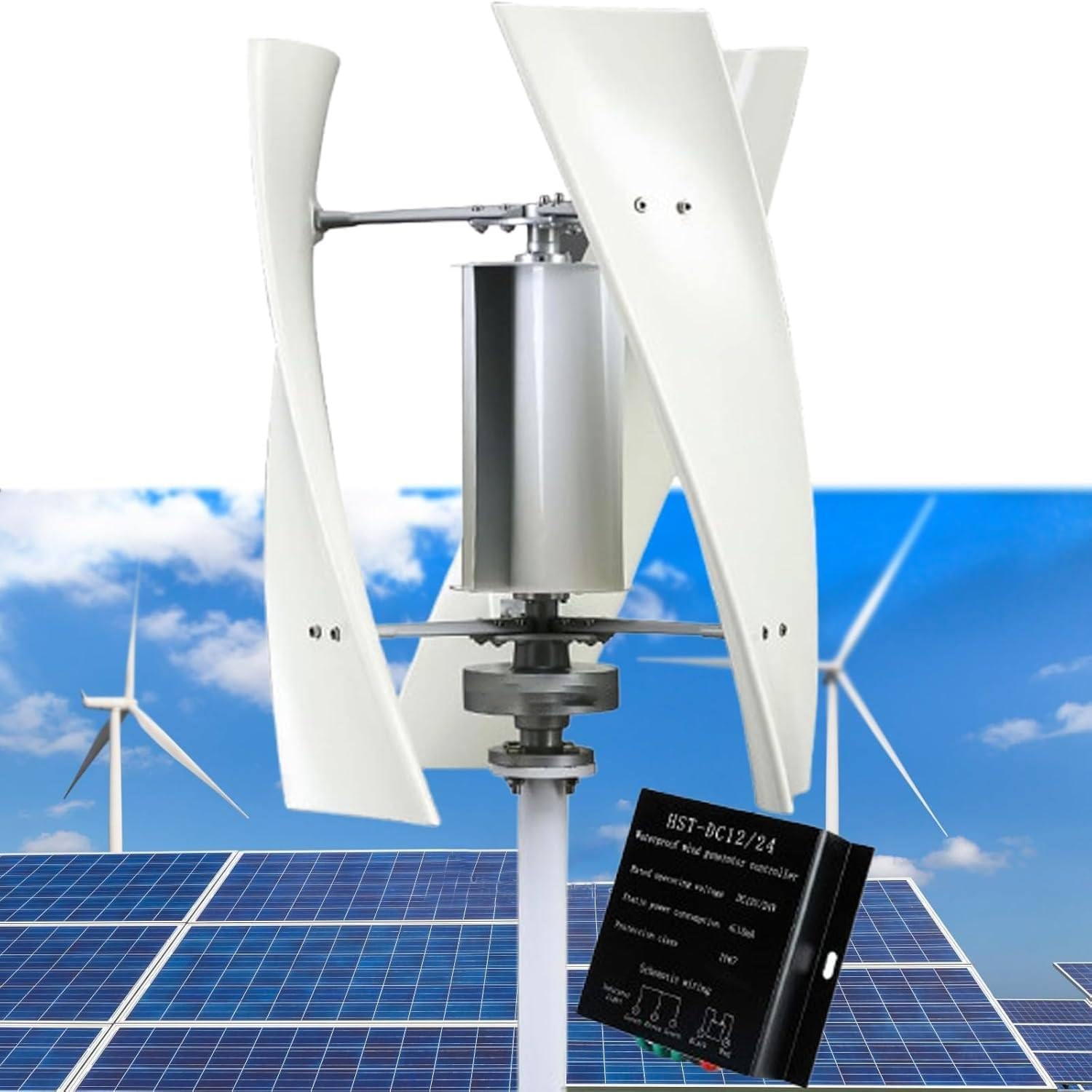 Kit generador de turbina eólica, generador de turbina eólica de Eje Vertical con Controlador y Rueda de Asistencia eólica, generador de energía eólica de 3 Palas con imán Permanente 20000W-12V