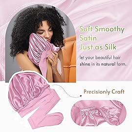 BONNET QUEEN Reversible Silk Satin Sleeping Bonnet for Women Double Layer Adjustable Curly Braids Wig Hair Night Sleep Hat Cap Tie Band M Rose