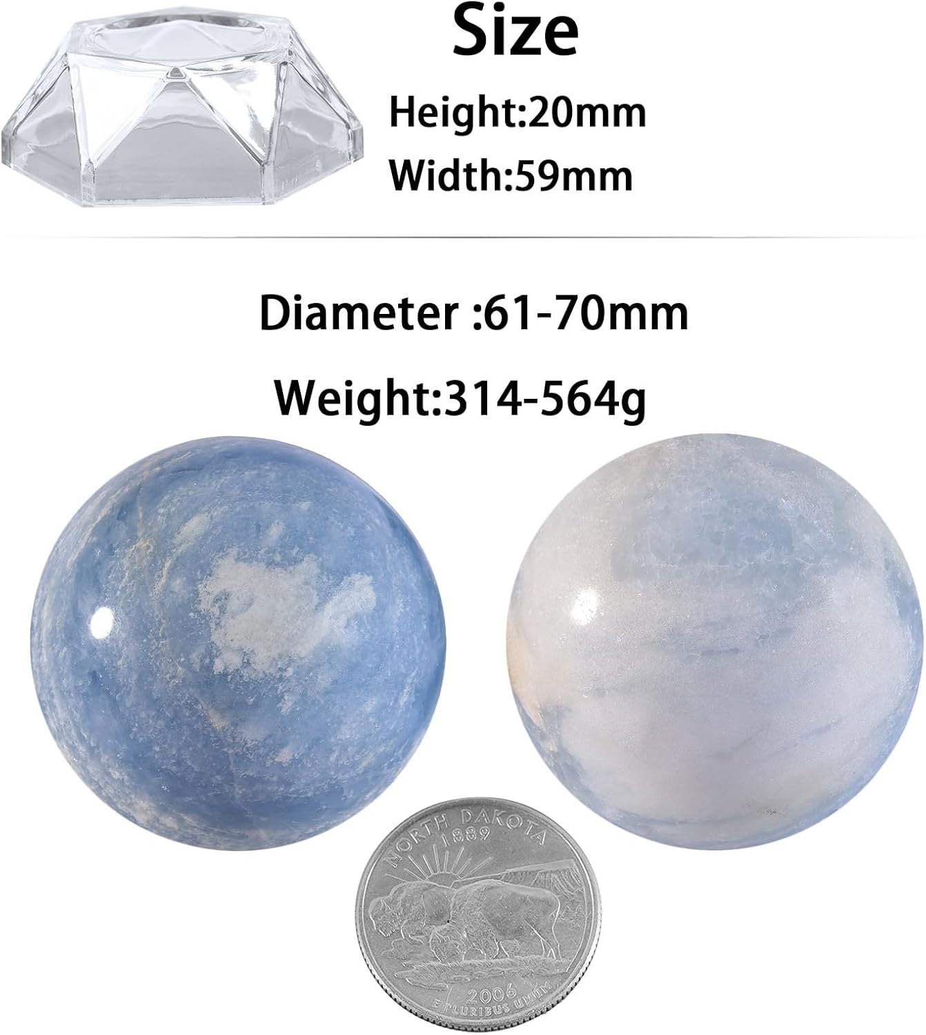 Sportmusies Natural Blue Celestite Stone Sphere with Acrylic Stand, Polished Crystal Ball Decoration for Home & Office