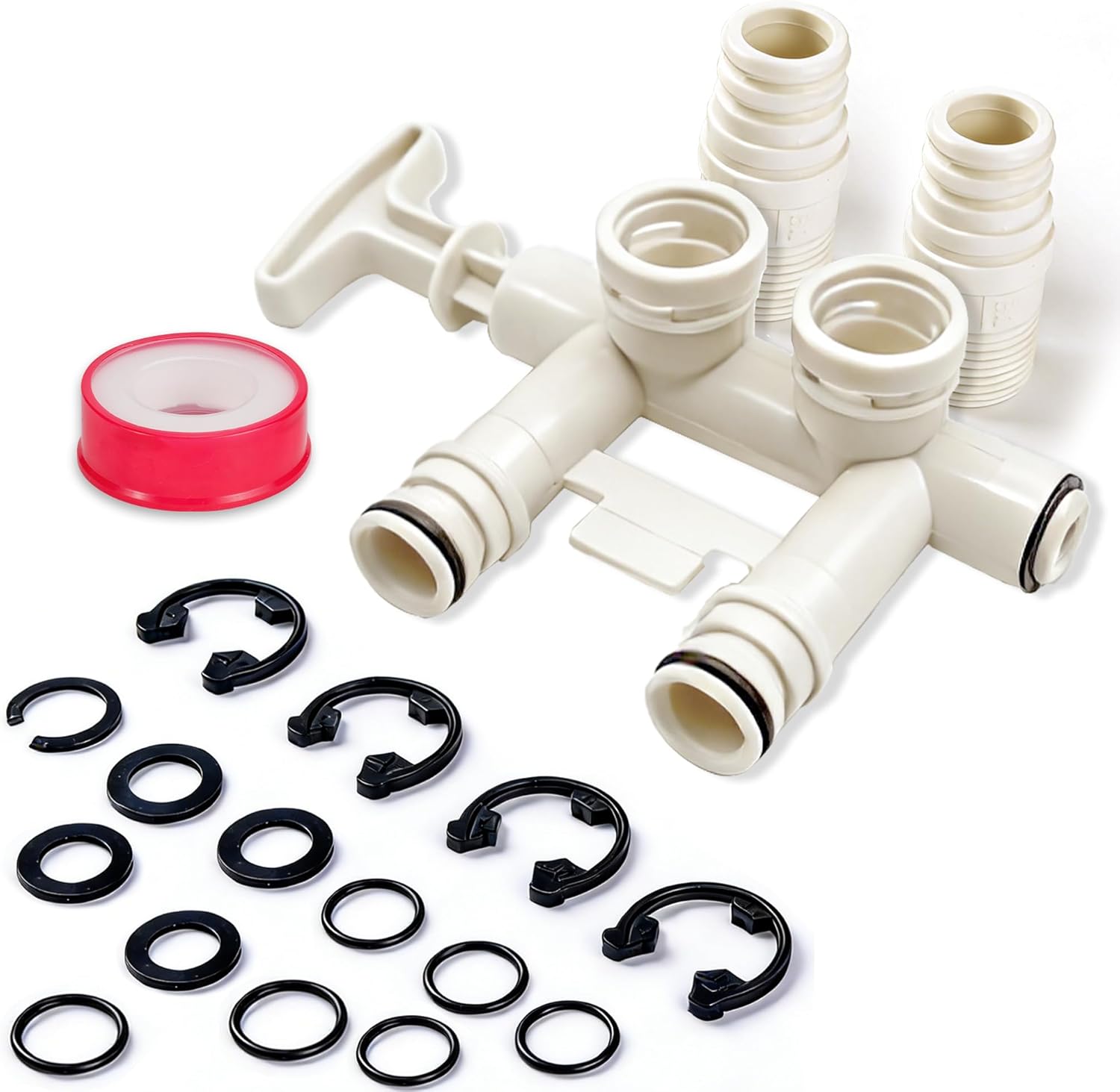 7345388 Water Softener Bypass Valve Assembly-3/4" Standard Replacement Kit with Adapters, O-Rings & Clips, Compatible with Whirlpool, Kenmore, GE, Morton, NorthStar, EcoWater, EcoPure
