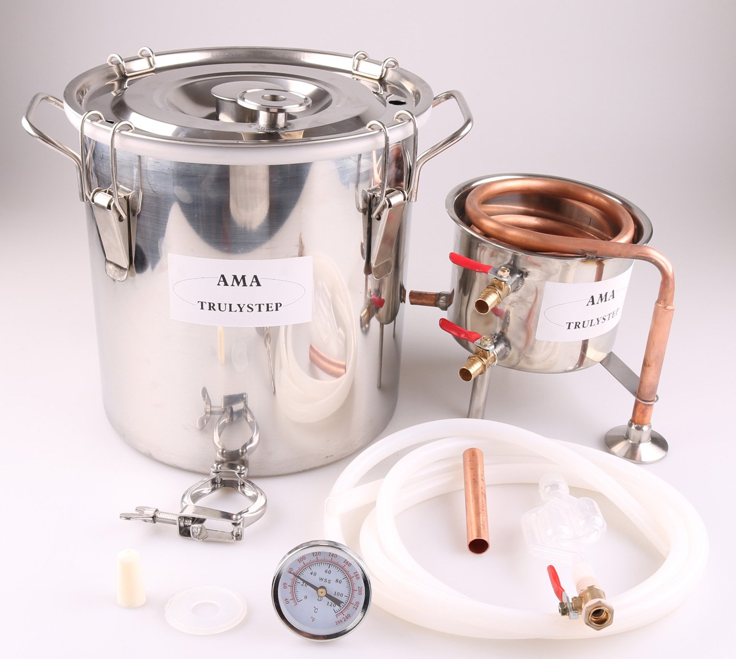 10-100L DIY Casa Alambique Destilador Still Termometro Vino Agua Esencial Aceite (12 L Litro, Cobre)