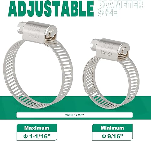 Miniatura 43 de Juego de 24 abrazaderas de manguera de acero inoxidable ajustables de 1/2"– 3/4" (13-19mm) con engranaje sinfín, abrazaderas de manguera de metal