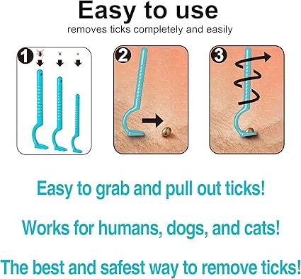 Tick Remover Tool for Dogs, Cats, and Humans - Painlessly Remove Ticks in Seconds - Set of 3 Tick Hooks, Including Storage Box