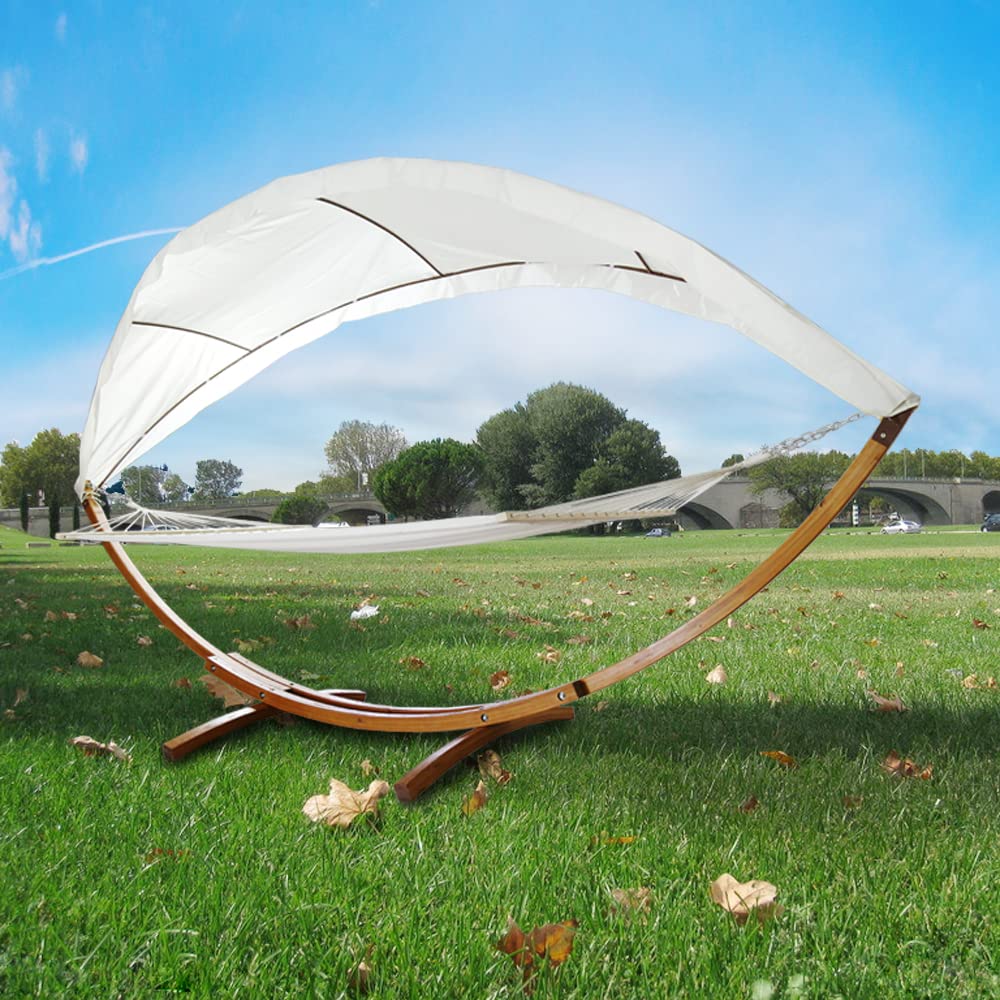 Lospitch Hängematten mit Gestell Holz Hängematte mit Dach Hängemattengestell Hammock bis 180kg 2 Personen Outdoor