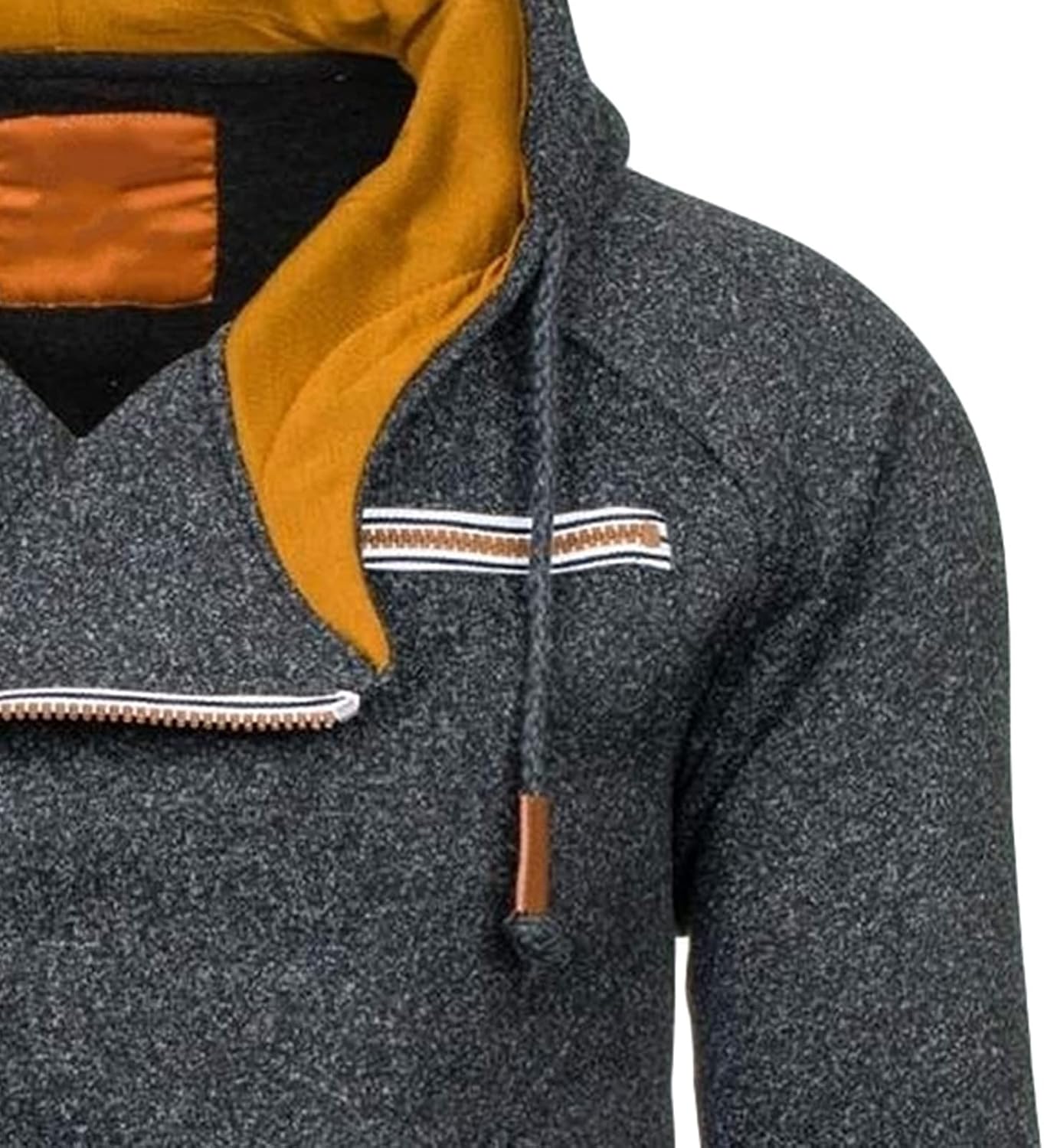 Men's Classic Oblique Zipper Hoodies Casual Long Sleeve Drawstring Overcoat Novelty Fleece Sweatshirts with Pockets