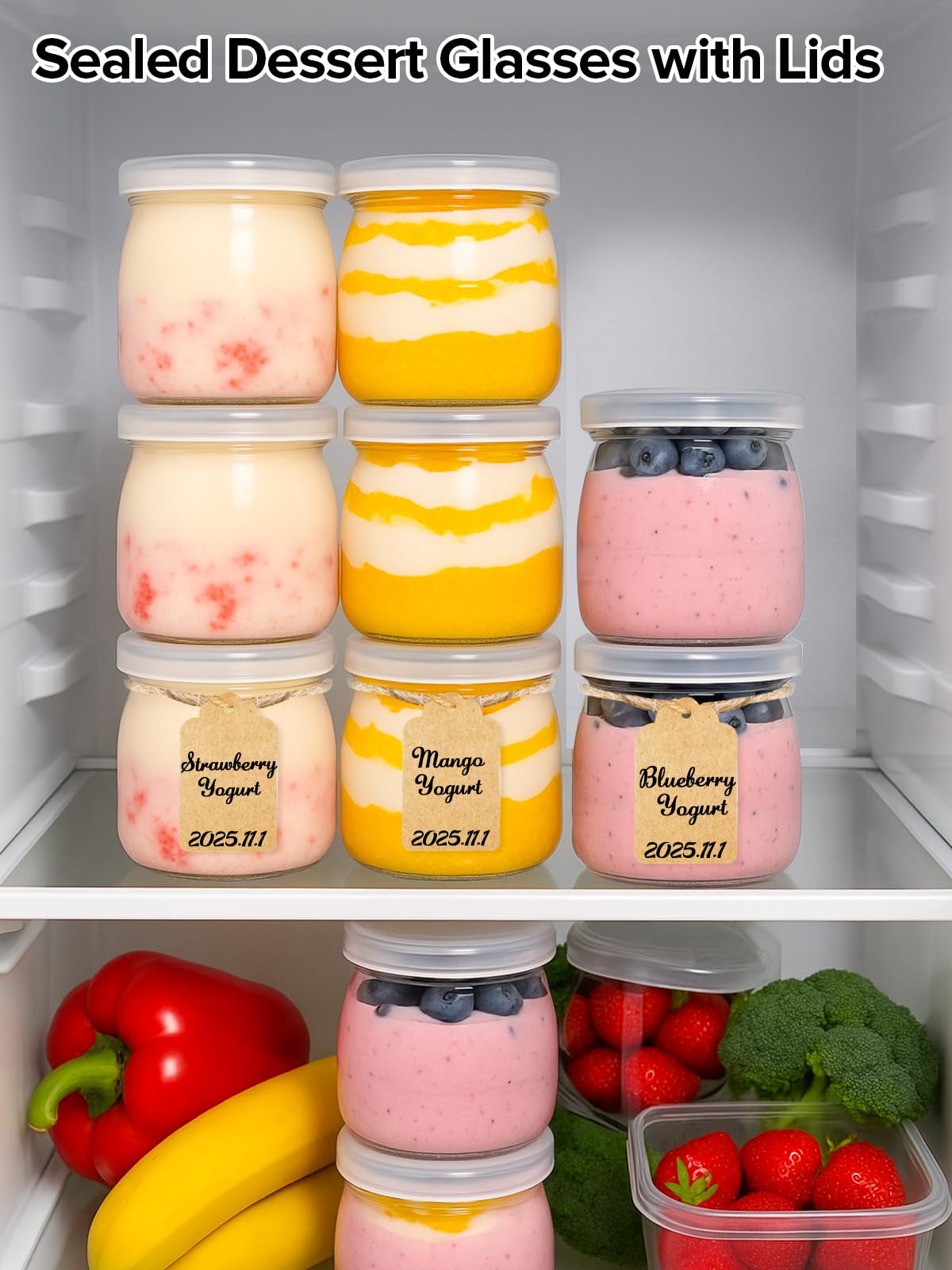 12 Piezas Vasos Yogurtera con Tapa, 200ml Botes Cristal Pequeños