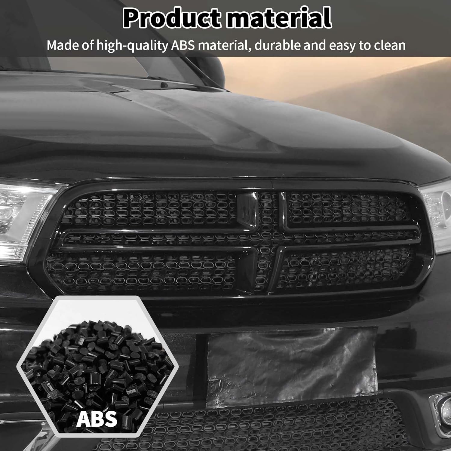 Front Grill Inserts Cover Trim Fit for 2011-2020 Dodge Durango,Outer Car Front Grille Bezel Frame Trim Outside Front Grill Cover Guard Decor (Black)