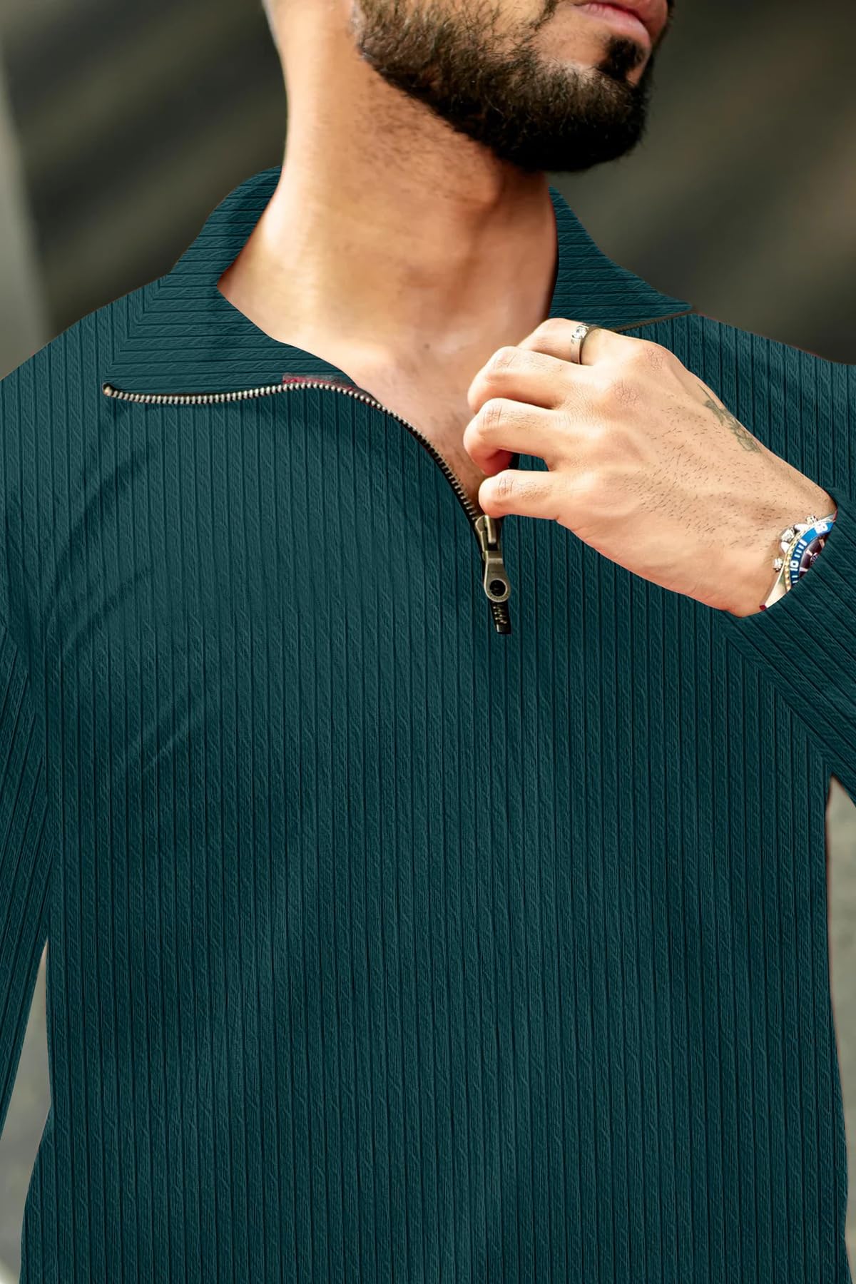 KAJARU Men's Quarter Zip Pullover T-Shirt, Cable Knit Pattern, Full Sleeve (in, Alpha, M, MOREPINCH) - Image 9 thumbnail