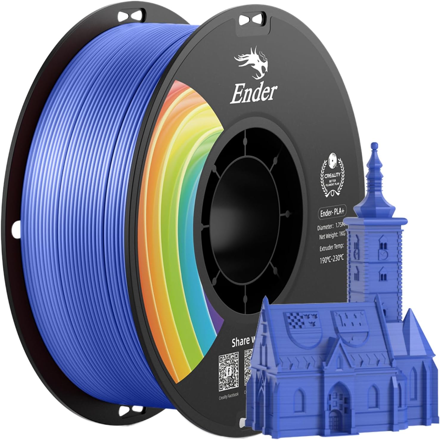 Creality 3D Printer Filament, PLA Plus Filament 1.75mm Rainbow, PLA Pro Toughness Upgraded Dimensional Accuracy +/- 0.03mm, 1KG Spool(2.2lbs) Ender PLA+ Filament for Most 3D Printer