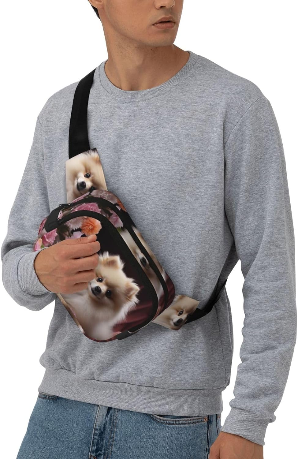 Pomeranian and flowers Fanny Pack for Women Men Fashion Waist Pack Adjustable Belt Bag for Workout Running Travelling Casual Waist Bag