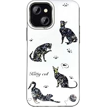 KIOMY Glitter Cute Cat Design Case for iPhone 14 and iPhone 13, White Color with Funny Kitty Pattern, Sparkly Shockproof Lovely Kitten Clear TPU Back Cover for Girls