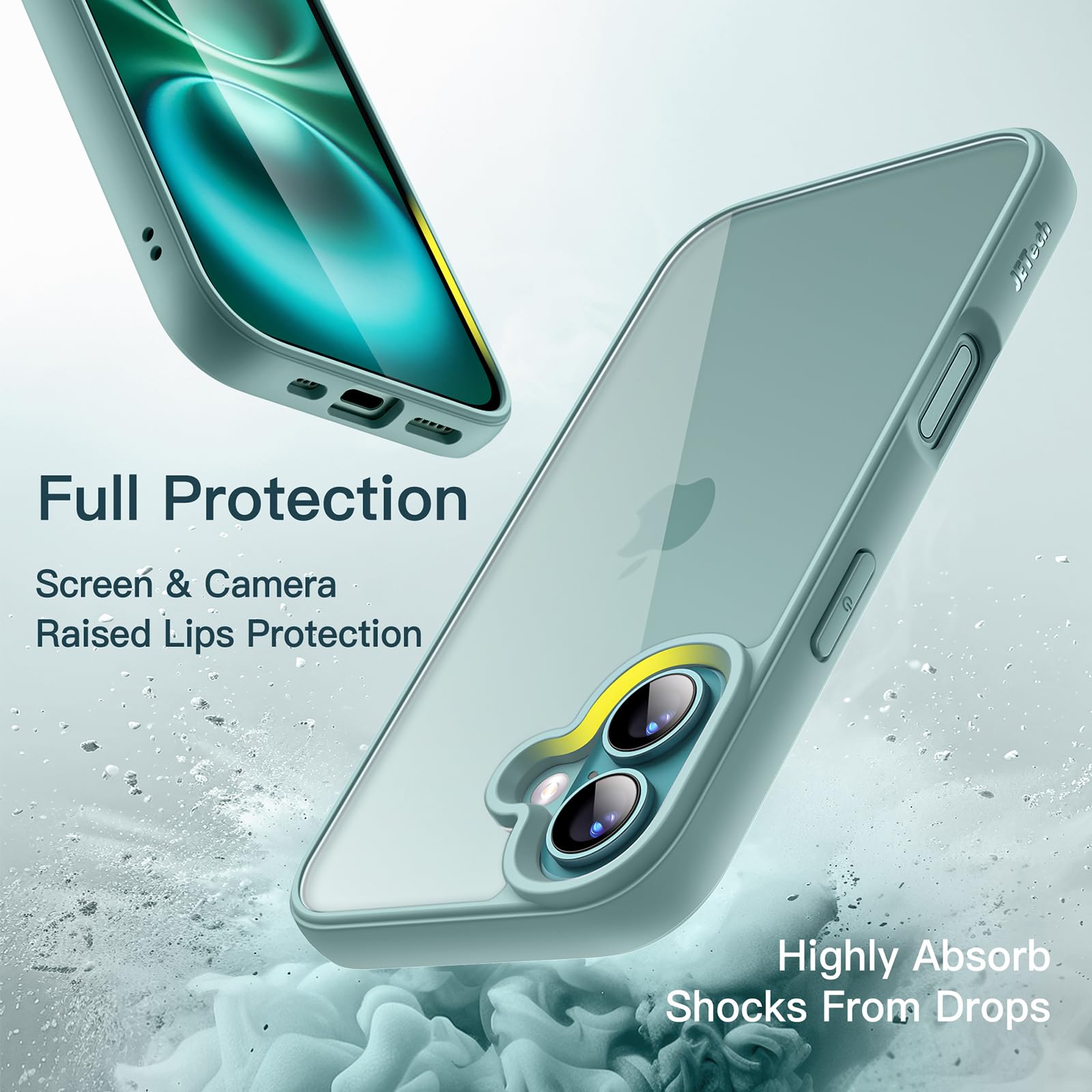 JETech Case for iPhone 16 Plus 6.7-Inch, Shockproof Phone Bumper Cover, Solid Color Matte TPU Frame, Anti-Scratch Clear Back (Teal) - Image 4