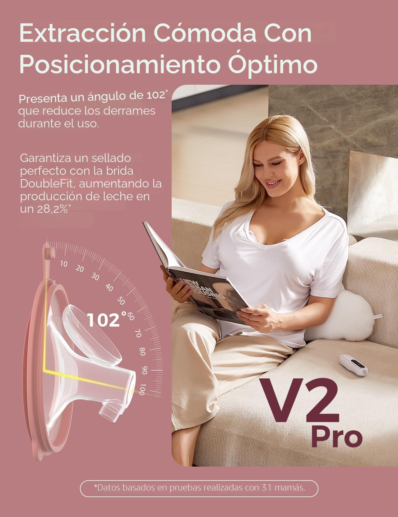 Momcozy V2 Pro Sacaleches Manos Libres, 288 mmHg, 120 g, 45 dB