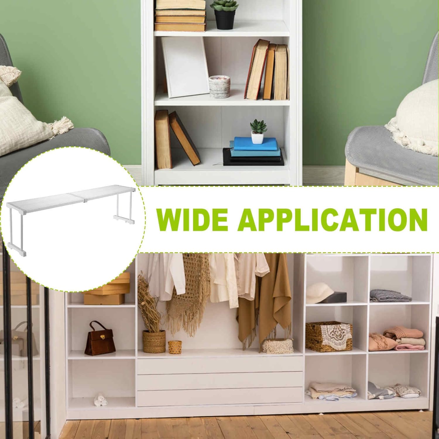 HARFINGTON Expandable Cabinet Tension Shelf 34.25" to 42.52" Adjustable Cabinet Organizer 32" x 9.45" Flower Pattern Table Storage Rack for Wardrobe Cupboard Kitchen Bedroom