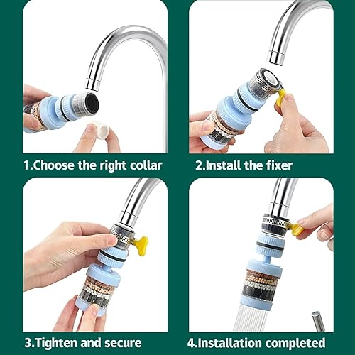 Miniatura 5 de Filtro de grifo de agua universal de 0.591-1.260 in, adaptador de grifo redondo, carbón activado, elimina cloro, fluoruro, metales pesados, incluye