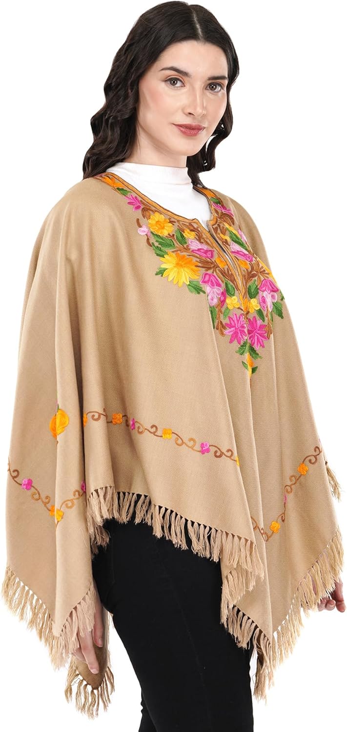 Premium Women's Kashmiri hand embroidery floral woollen poncho Indian cape wrap shrug Free size - Image 7