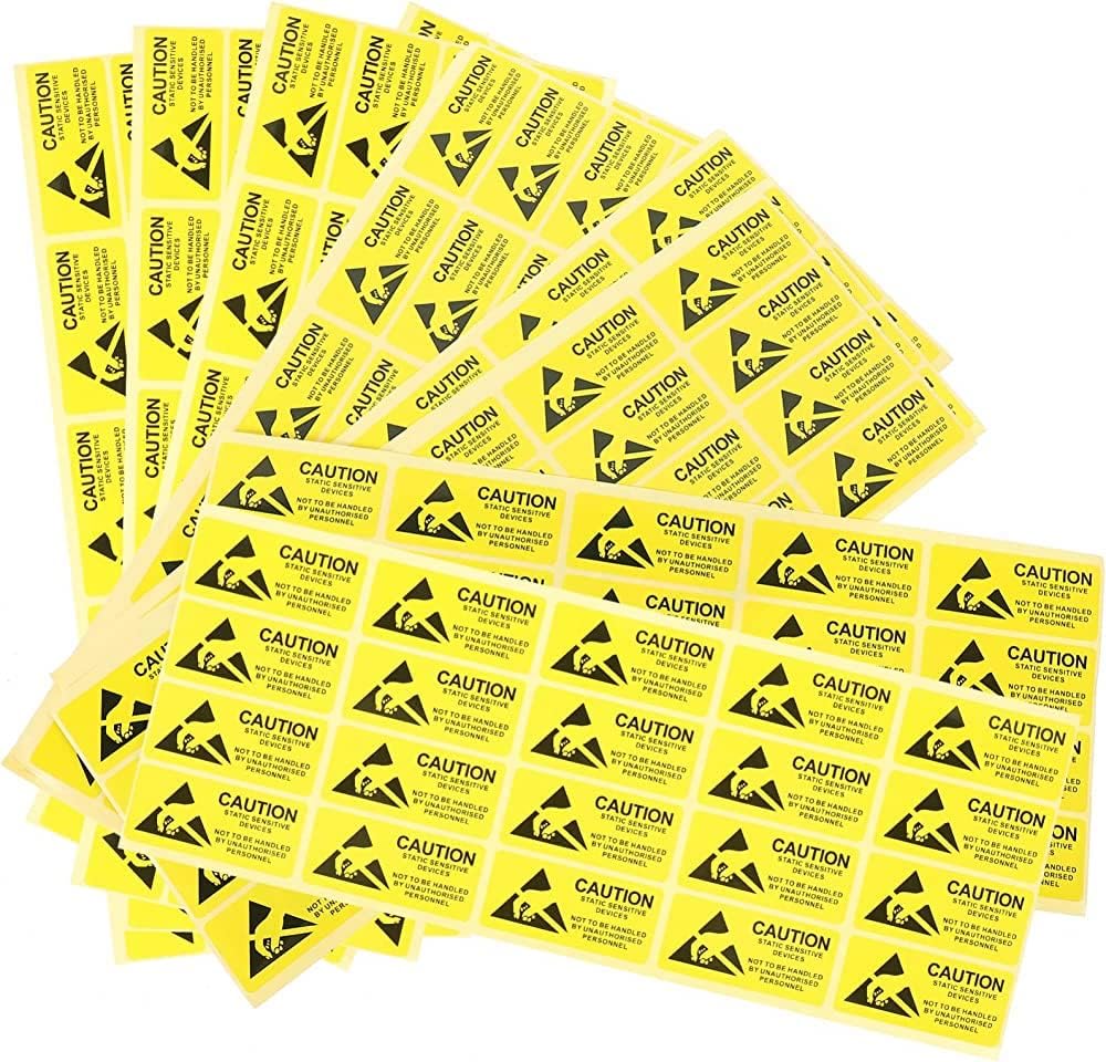 SKY 100 Pcs of Yellow ESD Anti-Static Sealing Caution Stickers and Clean Room Warning Caution Labels - Size 55mm X 25mm for Hard Disks and Electronics