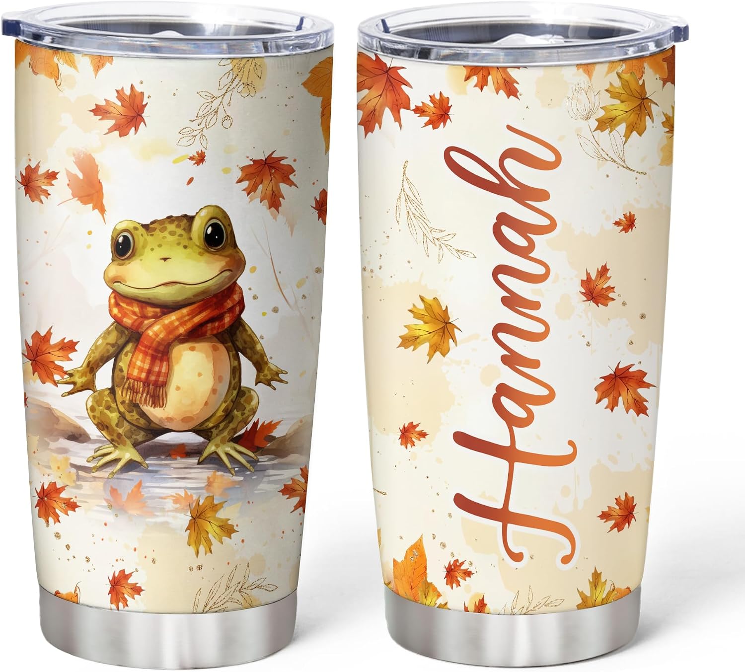 Hyturtle Personalized Fall Raccoon Maple Leaves Tumbler - Birthday Gifts For Raccoon Lovers - Fall Autumn Decor Gifts For Farmhouse Thanksgiving - Custom Name 20oz Stainless Steel Tumbler Travel Cup
