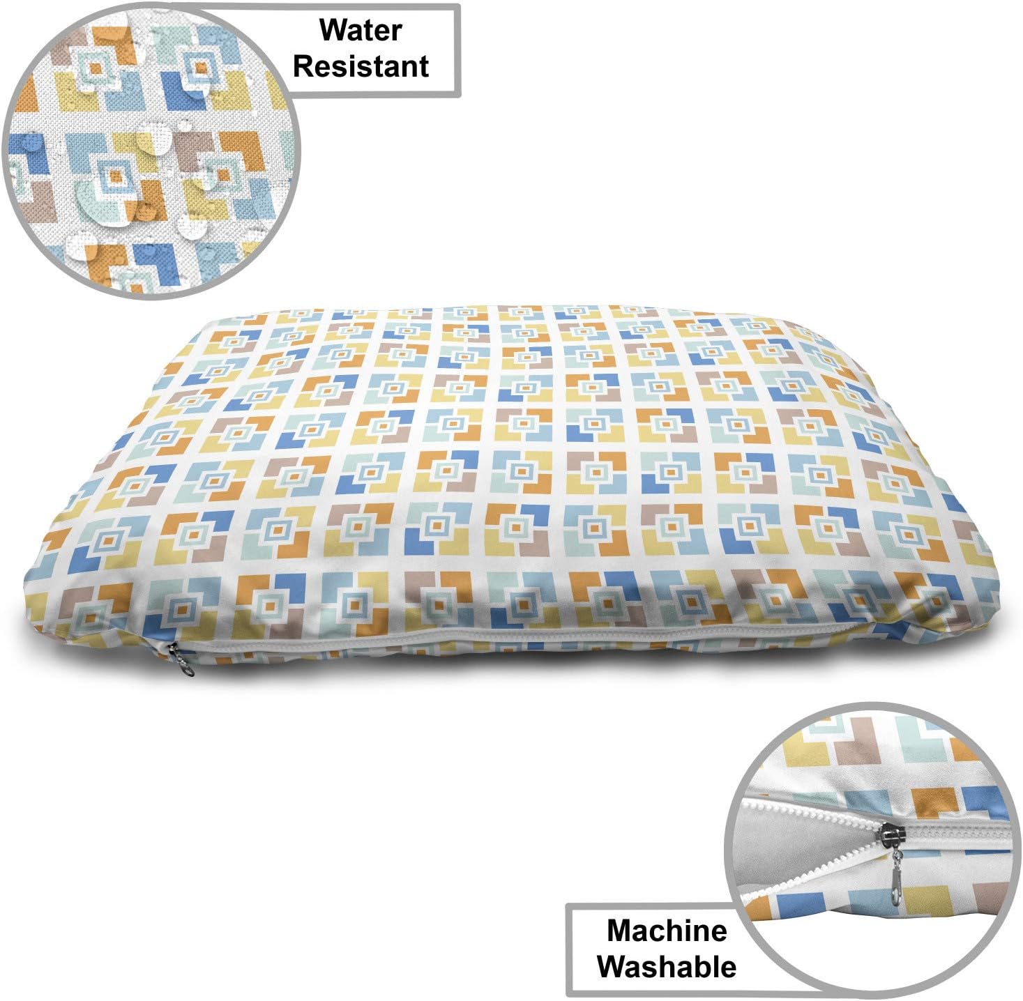 review Lunarable Mid Century Modern Pet Bed, Pastel Tone Squares Various in Colors Bricks Like Pattern Repetition, Chew Resistant Pad for Dogs and Cats Cushion with Removable Cover, 24
