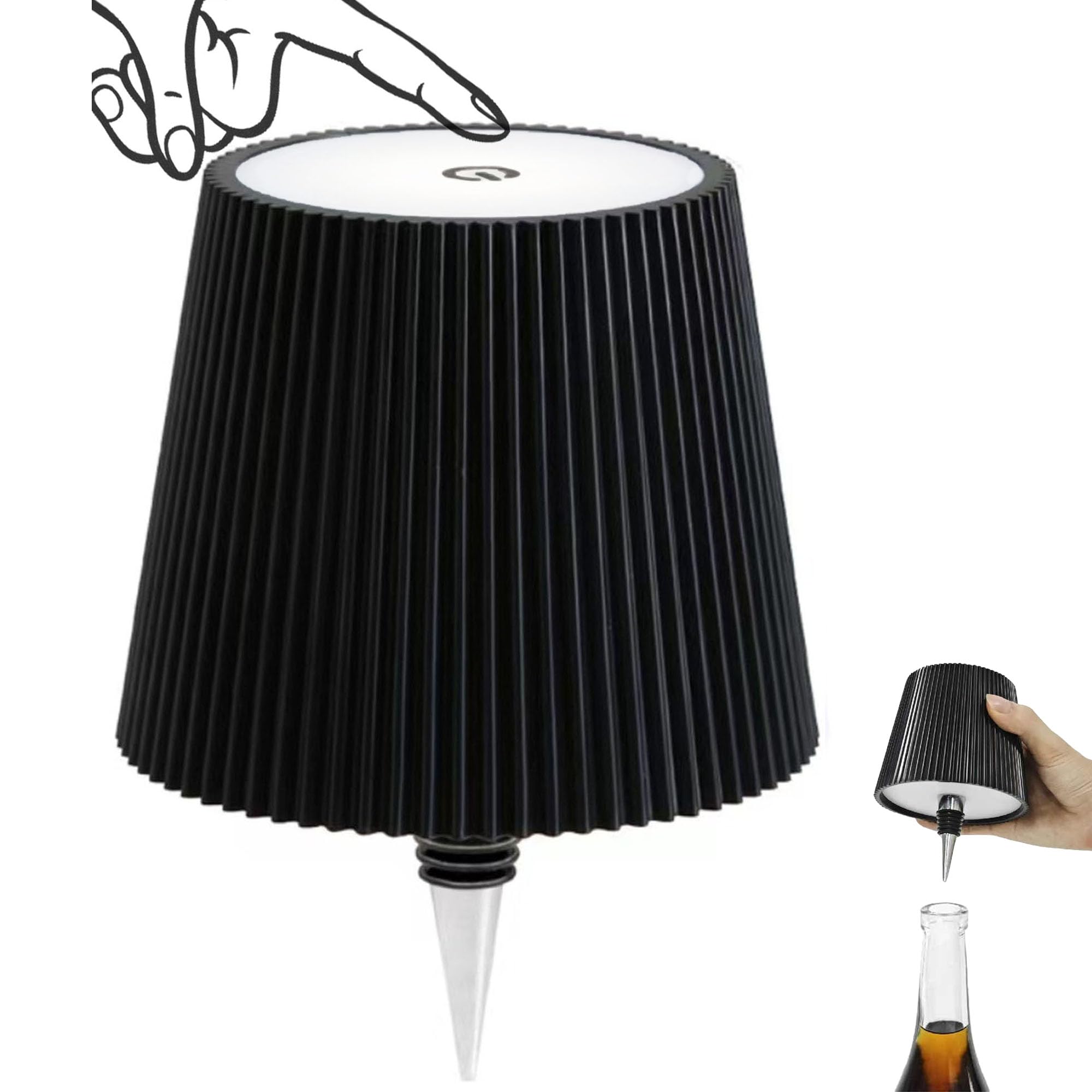 AIMARS Wireless Bottle Lamp, LED Wine Bottle Lamp, Rechargeable Touch Control Wireless Bottle Lampshade with 3 Color Temperatures, for Bedroom, Restaurant, Bar (Classic Black, 1-Pack) — image 1