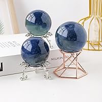 Vista 3 de NIBHZ Esfera de esfera de cristal de cuarzo de fluorita azul y verde natural, esfera escultura, bola decorativa con soporte de madera, decoración