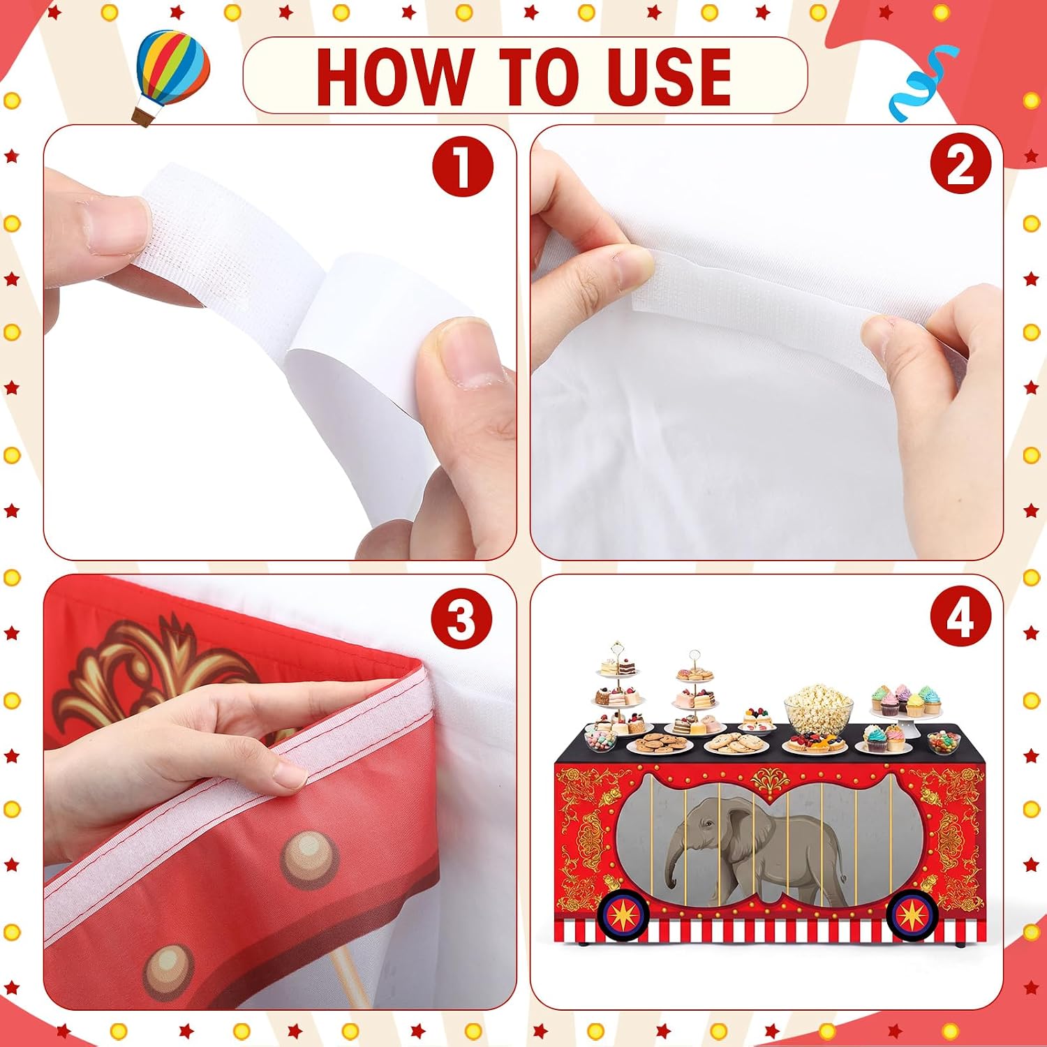 3 Pcs 6ft Carnival Party Decorations Circus Animals Themed Table Skirt Table Cover Circus Birthday Party Supplies for Carnival Concession Stand Decoration Holiday Supplies