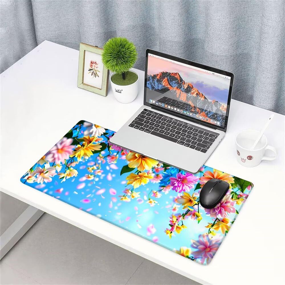 Generico Alfombrilla de Mouse para Juegos, Blu, XXL, Antideslizante, Impermeable, Diseño de Fiore, Extendido, Grande, 1200x600x3mm, para PC, Laptop, Ufficio, Famiglia d-778