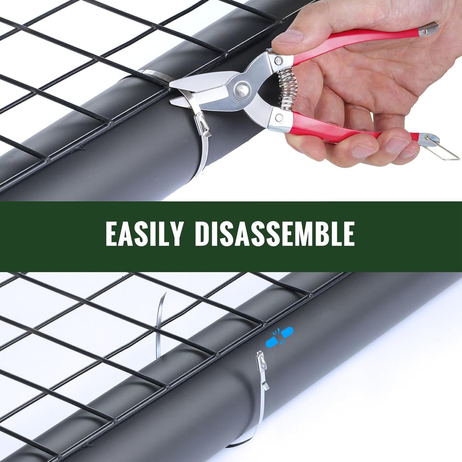 Stainless Steel Cable Ties Gun Set with 300PCS Self-Locking Metal Zip Ties (100 Each of 7.8", 9.8", 11.8"), Heavy Duty Fastening Cutting and Release Zip Tie Tool Sets for Outdoor Fence, Exhaust Pipes.