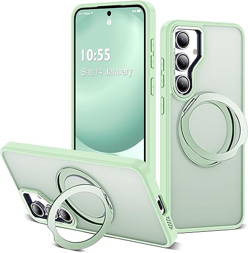 Miniatura 39 de Funda para Samsung Galaxy S25 con soporte de anillo magnético giratorio de 360°, compatible con protección militar Mag-Safe, a prueba de golpes,