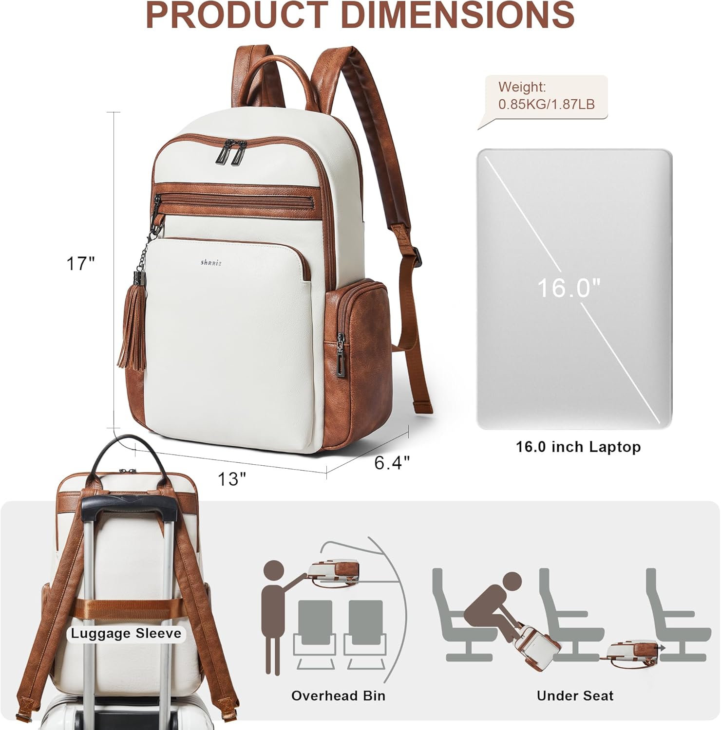 Shrrie Laptop Backpack for Women Fits 16 inch Laptop,Designer Backpacks for Women with Computer Compartment to Business (Beige) - Image 5