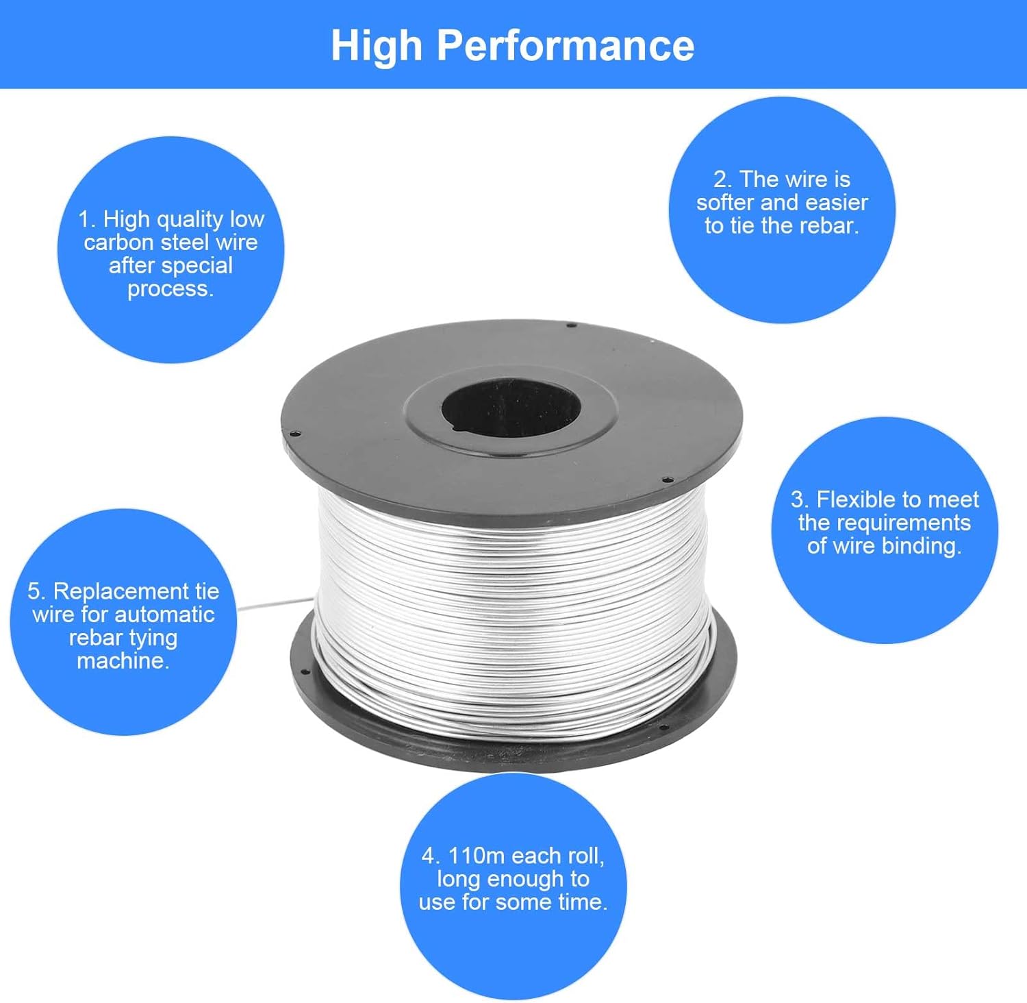 Best Quality 🔥 4pcs Wire Rebar Tie Wire 110m Length 0.8mm Diameter Steel Rebar Tie Wire Rolls Rebar Tying Wire for Automatic Rebar Tying Machine Rebar Tie Wire Coil