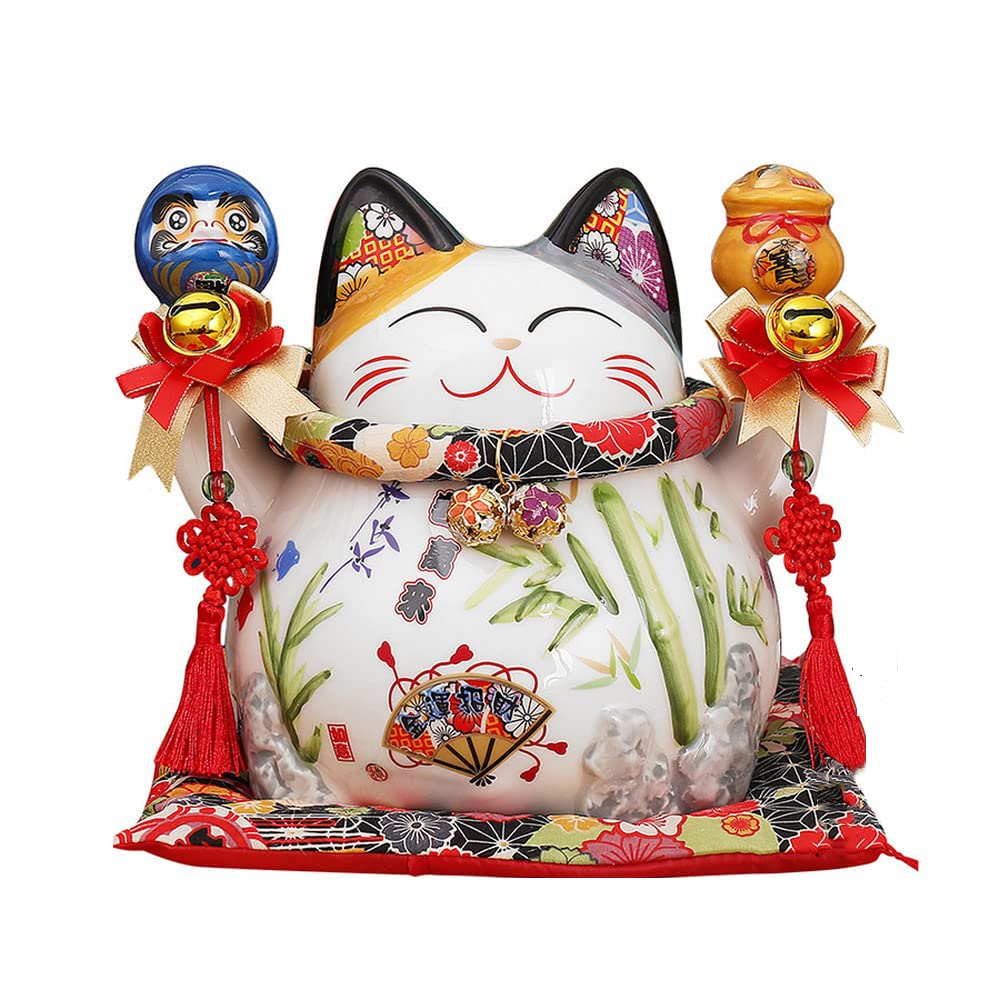 XIALON 20,8 cm in ceramica gatto fortunato Maneki Neko Fortune Cat Feng Shui Crafts Salvadanaio Decorazione per la casa
