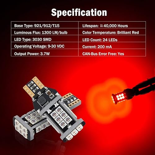 Miniatura 8 de 2 bombillas LED 921 912 906 904 902 W16W T15 extremadamente brillantes 921 912 906 902 W16W T15 sin errores 24SMD 3030 chipsets LED para luces de