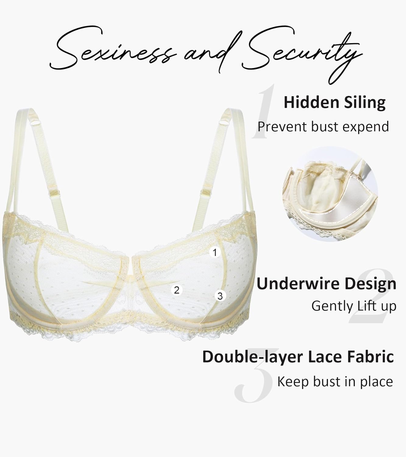 Women's Push Up Lace Balconette Bra Plus Size Sexy Full Coverage Unlined Underwire Multiway Everyday Bra - Image 2