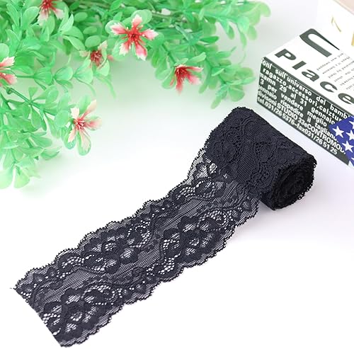 Miniatura 4 de Tela de encaje vintage de 2.4 pulgadas x 5 yardas, ribete de encaje negro costura, cinta de encaje elástica  perfecta para manualidades, bodas,