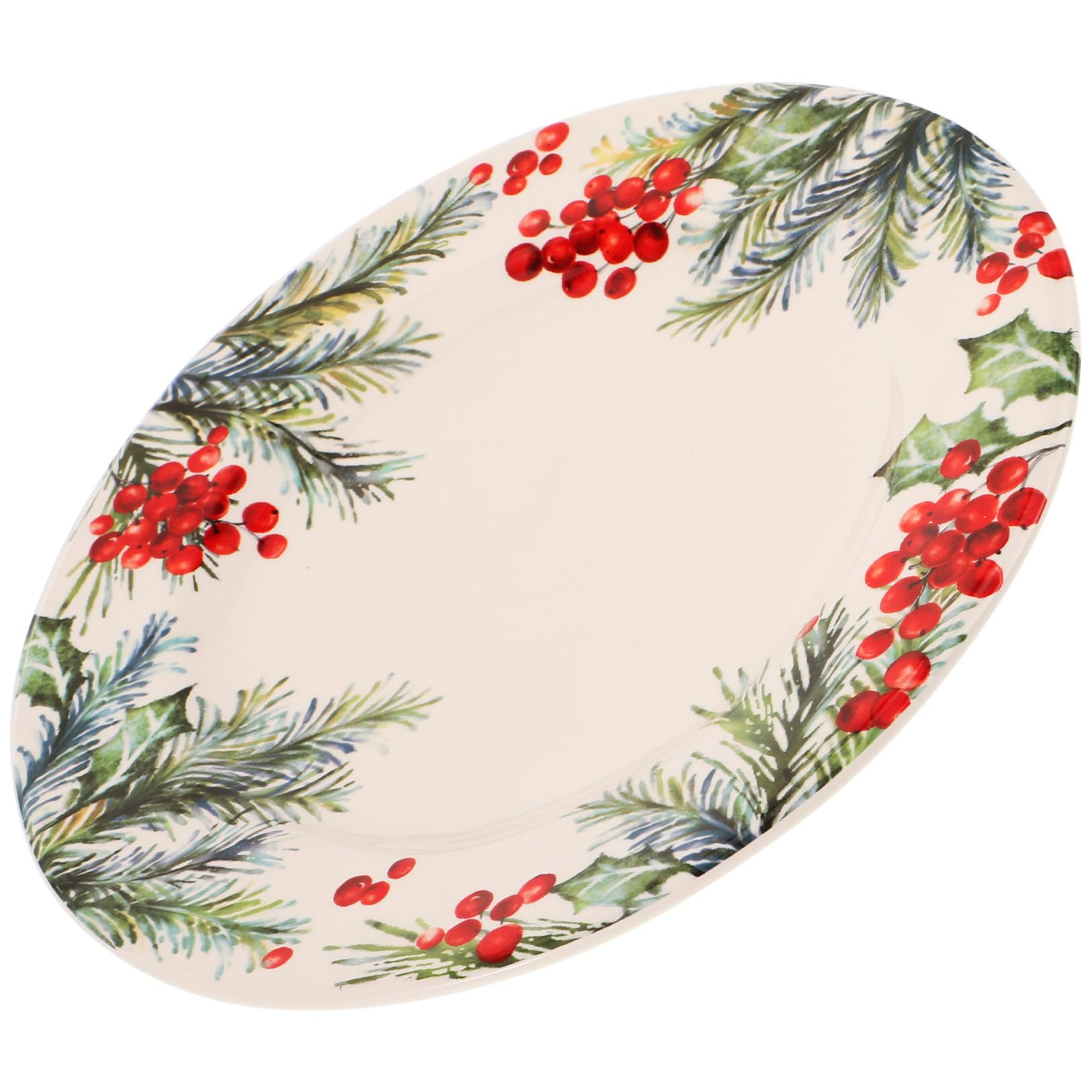 Mikikit Plato de Cerámica Grande de 27 CM Diseño Navideño de Hojas Borde Irregular y Textura Martillada Adecuado para Servir Aperitivos Ensaladas y Postres en Fiestas y Reuniones