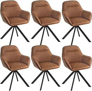 Lot de 6 Chaise Salle à Manger Pivotante à 360 en Simili Cuir Chaises de Cuisine avec Accoudoirs Fauteuil Rembourrées Pieds en Métal, Marron