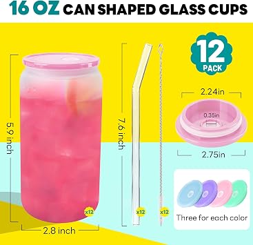 Joyclub A Bunlde of 12 Pack 16 oz Clear Sublimation Glass Cups Blanks and 12 Pack 16 oz Frosted Sublimation Glass Cups Blanks