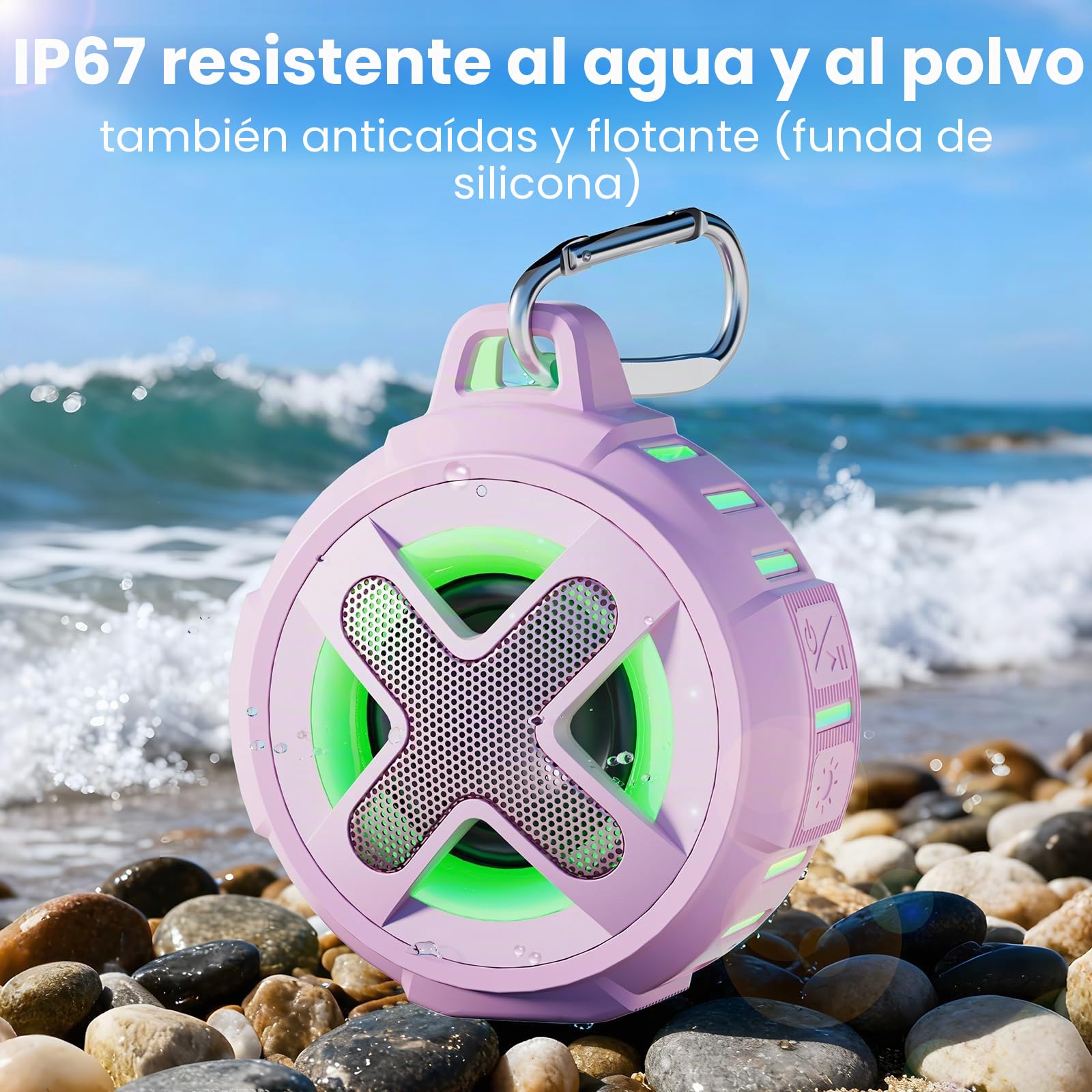 Xleader Mini Altavoz Bluetooth Rosa, Certificado IPX7 Impermeable Ducha Piscina Flotante Altavoz con Luces, Clip, Micrófono, Crystal Sound&Bass, Playa Viaje Ideal Chica Adolescente Mujer Regalos