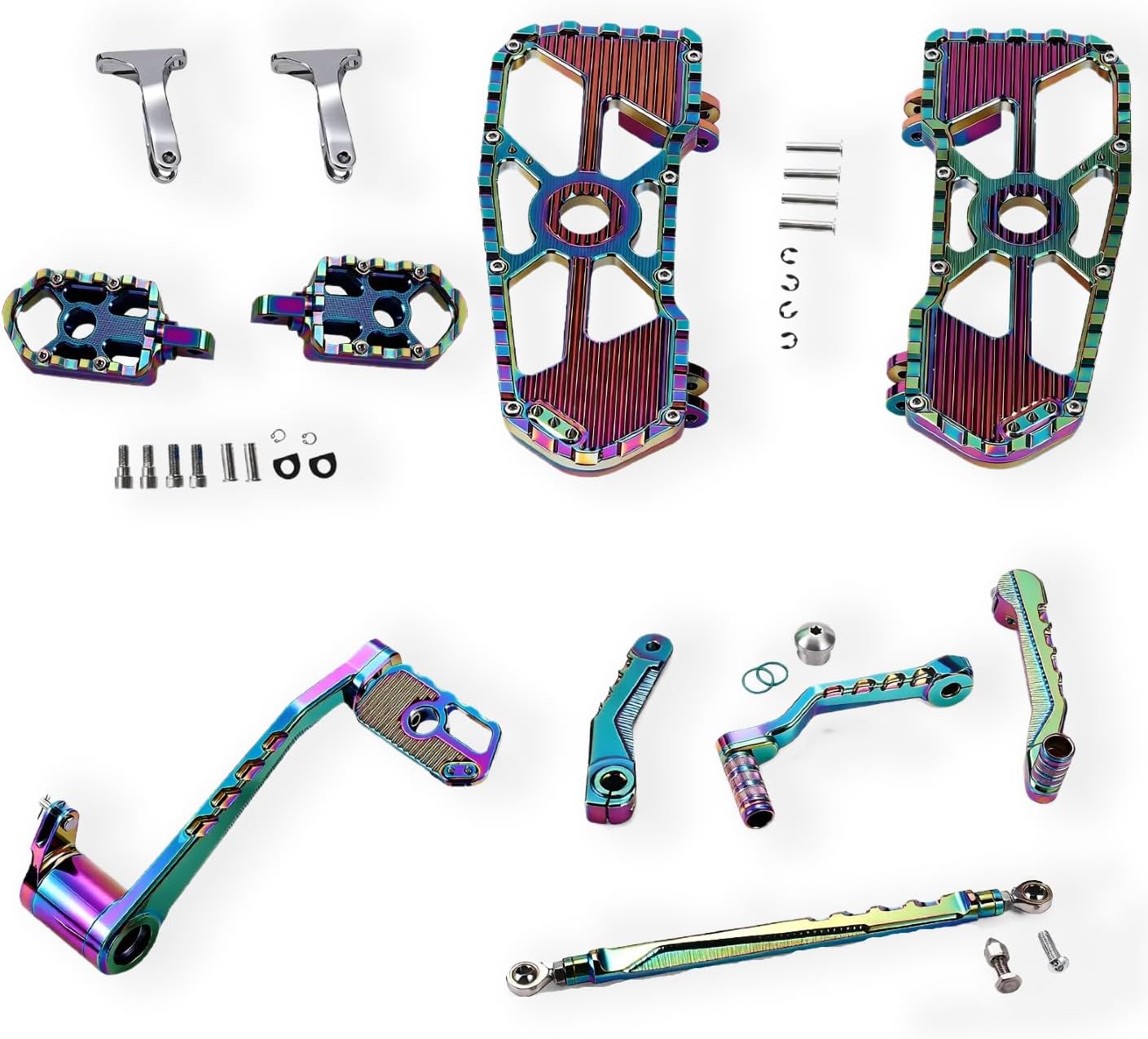 PB Racing MX Floorboards w/Brake & Shifter Levers for Harley Touring, Street Electra Tri Road Glide King Complete Footboards Control Kits (Colorful, 14-Later Touring)