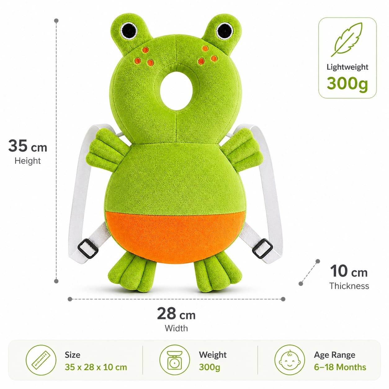 GLUN® Baby Head Protector Backpack, Pack of 1 Cute Elephant Soft Cushioning, Adjustable Shoulder Belt, Head Protection Back for 6-18 Month Toddler Kids