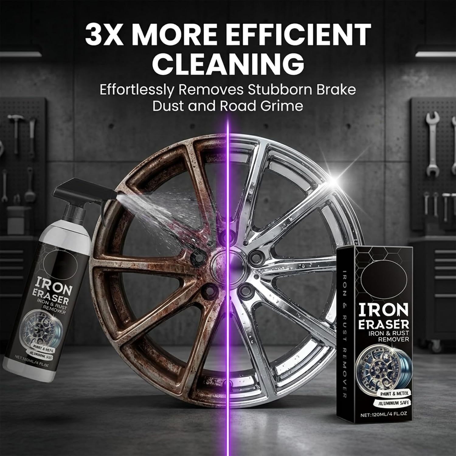 3 Pcs Iron Remover Spray for Cars & Metal: Fast Acting Iron Powder & Rust Cleaner - Automotive Fallout Remover for Wheels, Brake Dust, Stainless Steel, Tools & Outdoor Metal Cleaning (3)