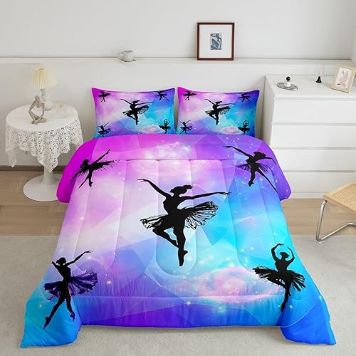 Miniatura 2 de Erosebridal Juego de ropa de cama de ballet tamaño individual, edredón y relleno de edredón para niñas de gimnasia, edredón acolchado de lujo, rosa,