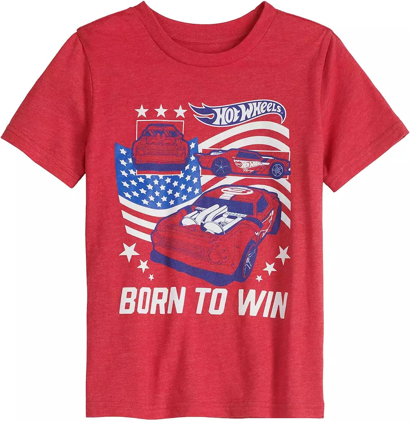 Hot Wheels Boys Patriotic Born to Win Muscle Car Racing T-Shirt