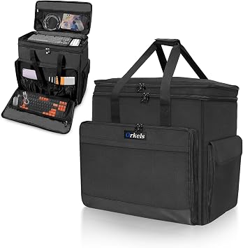 Double-Layer Desktop PC Tower Carrying Case, Travel Storage Bag for Computer Chassis, Keyboard, Mouse, Cables, and Accessories, Bag Only, Black