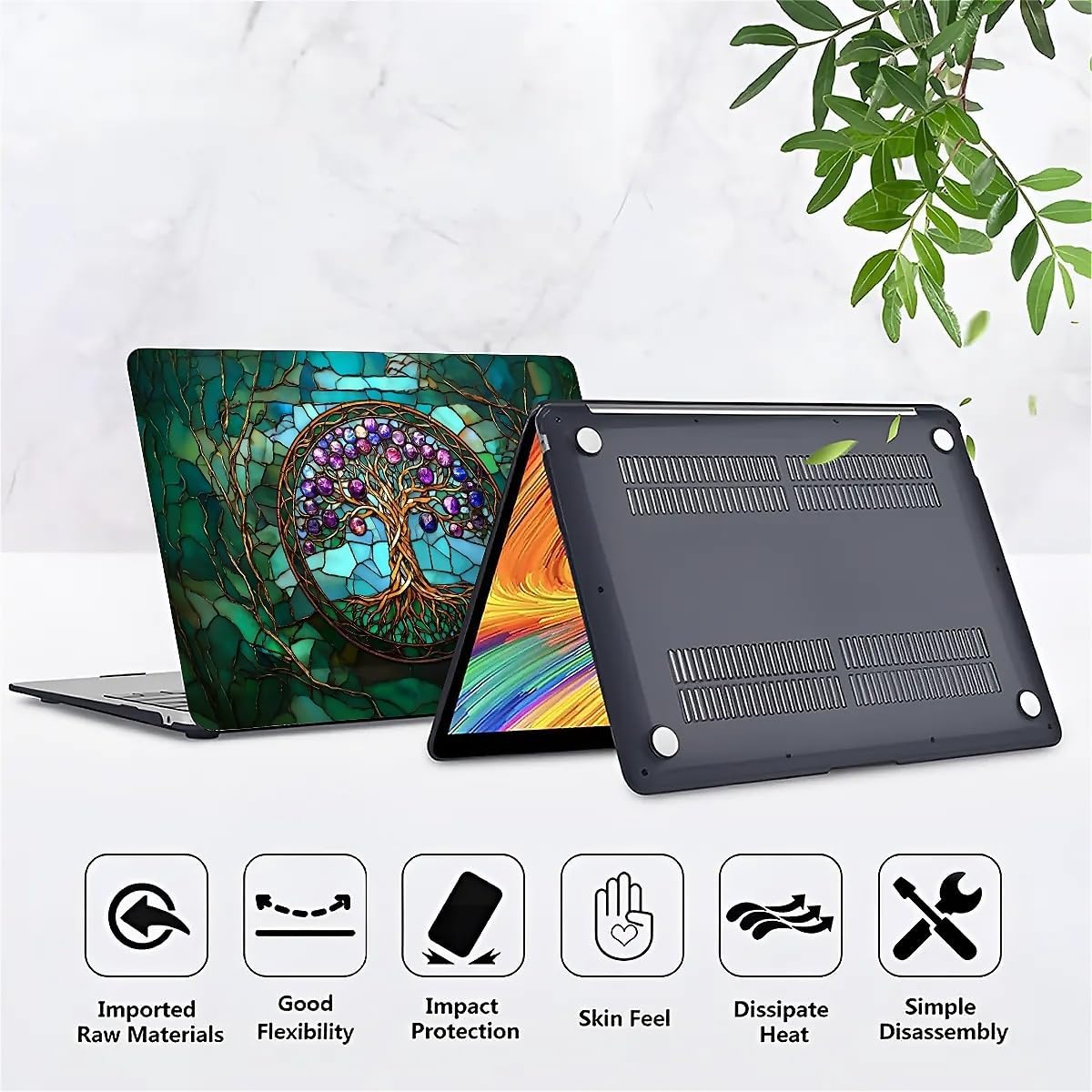 for MacBook Air 13 Inch Release 2022/2025 Model A2681/A3240 M2/M4 Chip Black Computer Case,Novelty Premium Pattern Hardshell Laptop Case Stained Glass Tree of Life