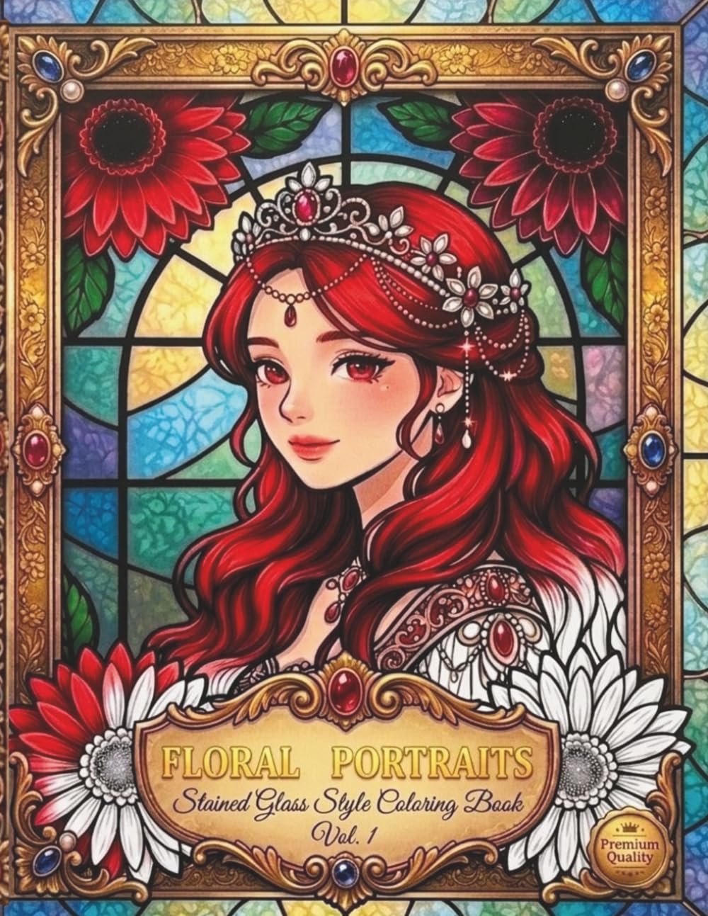 FLORAL PORTRAITS: Stained Glass Style Coloring Book Vol.1
