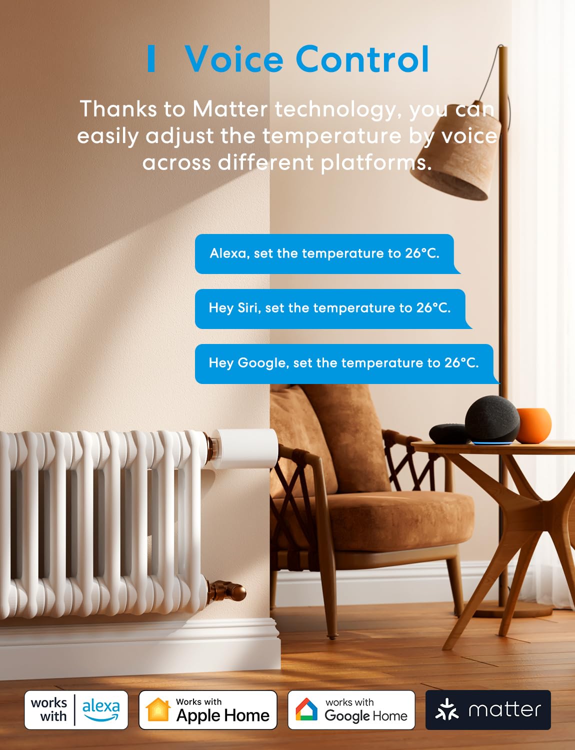 Meross Matter Heizkörperthermostat WLAN Heizungsthermostat benötigt extra Hub Smart Thermostat WLAN Funk Thermostat Kompatibel mit HomeKit, Alexa und Google Assistant