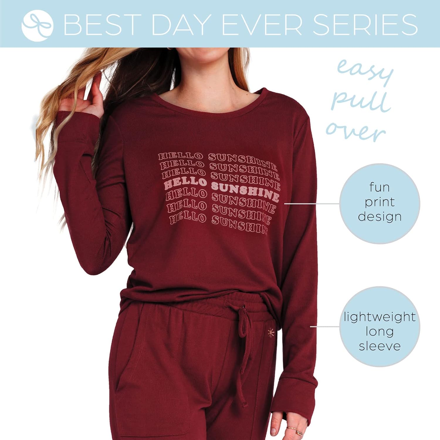 Hello Mello Best Day Ever Top Round Neck Lounge Sweater Long Sleeve Shirt for Women and Girls with Gift Bag - Image 2