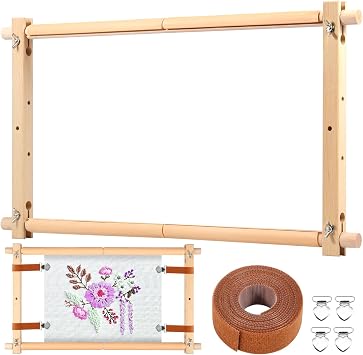 kjcbkcb Embroidery Scroll Frame, Wooden Cross Stitch Frame with Clips, Rotated Needlepoint Embroidery Tapestry Scroll Frame, Adjustable Needlepoint Stretcher Frame for Embroidery12 x 21inch